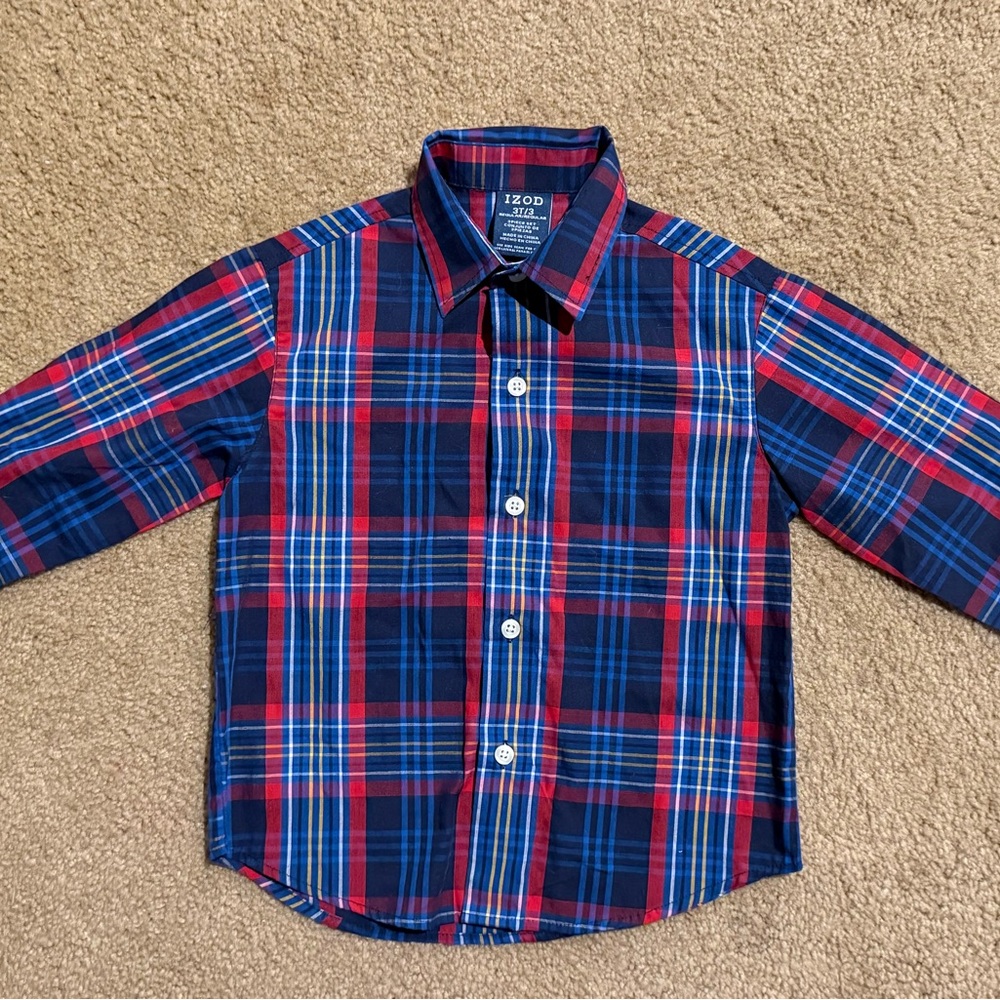 IZOD Boys Plaid Long Sleeve Button-Down Shirt - Blue Red Yellow White - Size 3